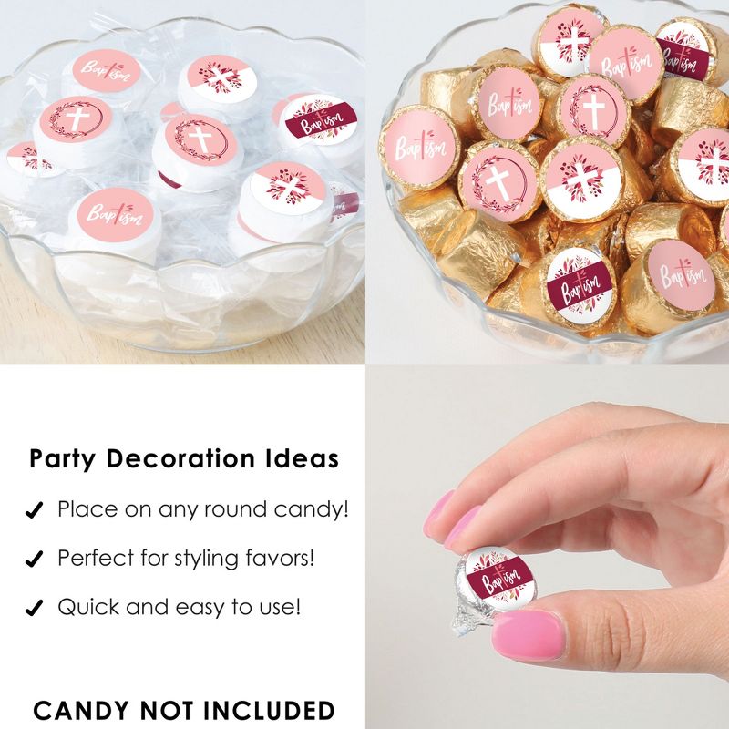 Big Dot of Happiness Baptism Pink Elegant Cross - Girl Religious Party Small Round Candy Stickers - Party Favor Labels - 324 Count, 5 of 8
