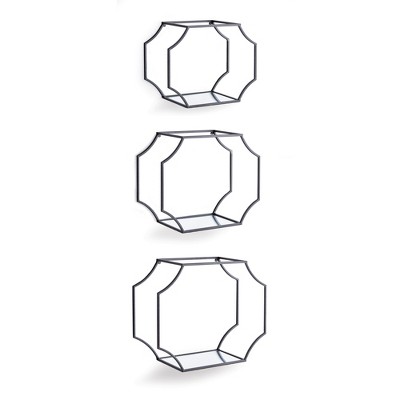 Plum & Post 19.75"W x 7"D x 15.5"H and 17.75"W x 7"D x 14"H and 15.75"W x 7"D x 11.75"H Hudson Mirrored Wall Shelves Set of 3