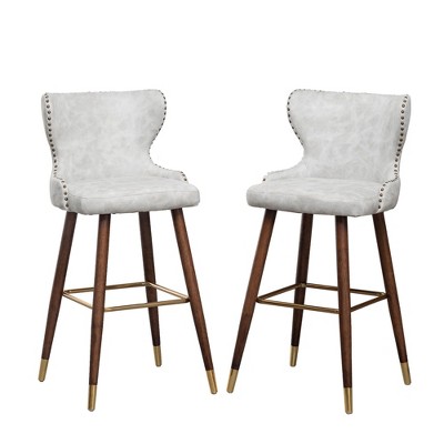 Dsvimoy Counter and Bar Stool Mid Century Modern Faux Leather Tufted Set of 2 for Stylish Spaces, White, 27.25"*18"*21.25"