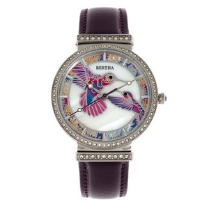 Bertha Emily Mother-Of-Pearl Leather-Band Watch - Silver/Purple - 1 of 3