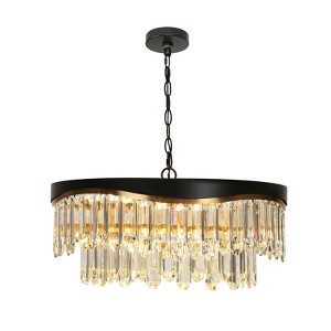 LNC Zephyrine 9-Lights 21.5" Mid-Century Modern Luxury Tiered Crystal Chandelier,Gold and Black - 1 of 4