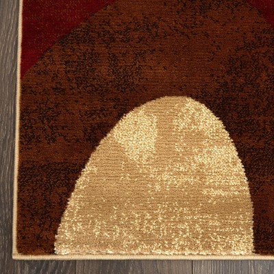 Tribeca Brown and Red Abstract 3-Piece Area Rug Set
