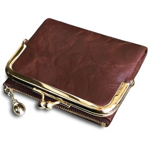 Clotth Women’s Vintage RFID Bifold Wallet - Compact Slim Design with Zipper Coin Pocket & Kiss Lock,PU Leather for Daily Use & Travel - 1 of 4
