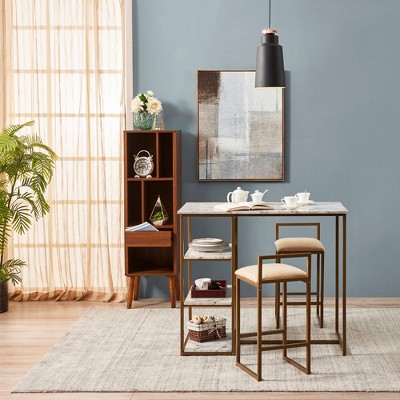 Elegant Faux Marble & Brass Finish Bistro Dining Set with 2 Padded Chairs