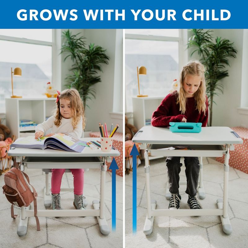 Mount-It! Kids Desk and Chair Set | Height Adjustable Ergonomic Children's School Workstation with Storage Drawer | Gray, 4 of 11
