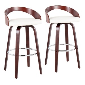 30" Mid-Century Modern Fixed-Height Swivel Barstool with Wood Base, Set of 2 - 1 of 4