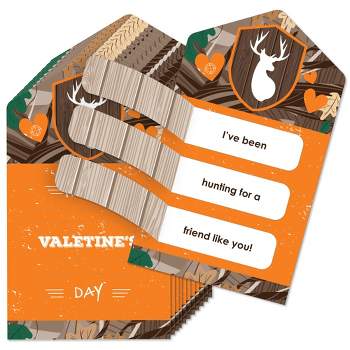Big Dot of Happiness Gone Hunting - Deer Hunting Camo Cards for Kids - Happy Valentine's Day Pull Tabs - Set of 12