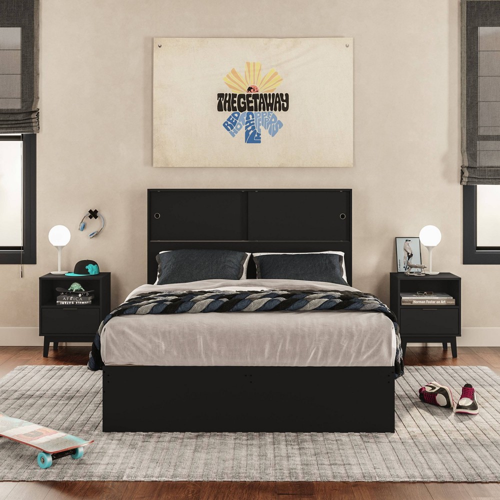 Polifurniture 4pc Full Victoria Bedroom Set Black: Modern Design, Engineered Wood, Melamine Finish, Storage Features