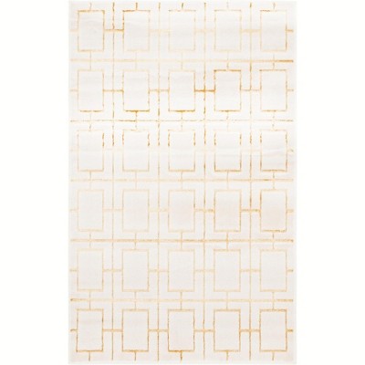 White Gold Geometric 4' x 6' Easy-Care Synthetic Area Rug