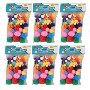 Charles Leonard Pom-Poms, Assorted Sizes/Colors, 100 Per Bag, 6 Bags - 1 of 2