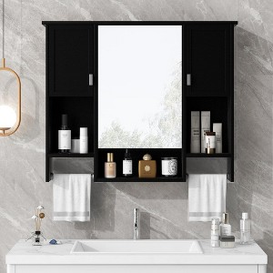 ChicFurnit Bathroom Storage Cabinet Modern Wall Mounted Medicine Cabinet with Mirror and Towel Bar for Bathroom Use, Black, 39.37"*20.47"*7.28" - 1 of 4