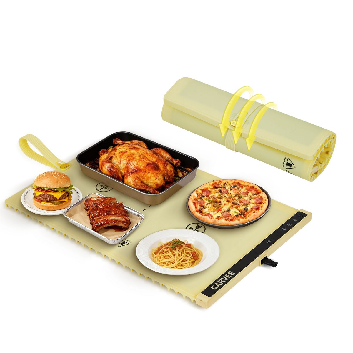 Electric Food Warming Mat, 24x15 in, Dual Zone Control, Portable Silicone Food Warmer Pad Tray with Timer & 6 Temp Levels for Party Event