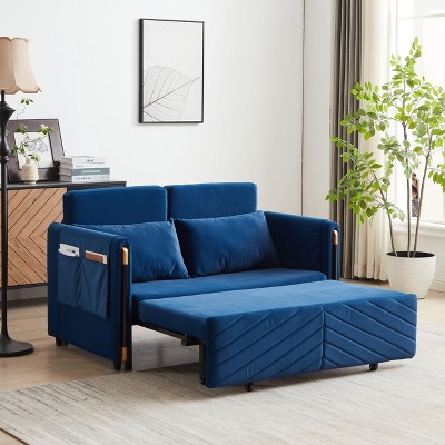 NicBex Convertible Sofa Bed Couch with Arm Pockets & Adjustable Backs,Velvet Upholstered Loveseat Sofa for Living Room,Bedroom