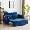 54" Multi-Position Adjustable Velvet Loveseat with Pull-Out Bed & Detachable Arm Pockets (Blue) - 4 of 4