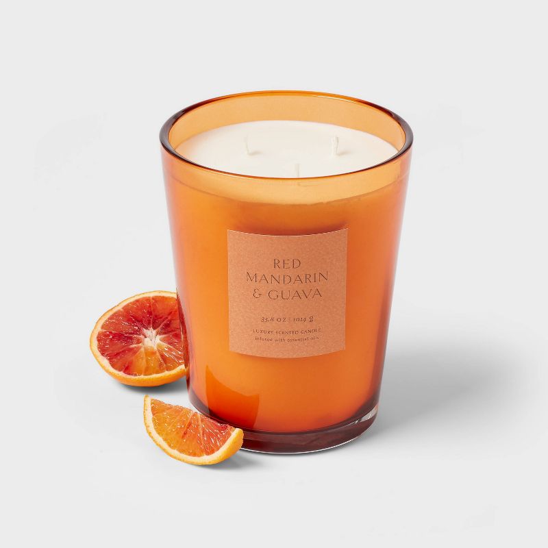 Colored Vase Glass with Dustcover Mandarin & Guava Candle Orange - Threshold™, 4 of 7
