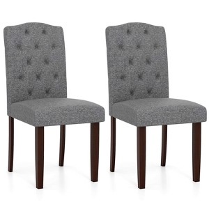 Costway Wooden Dining Chair Set of 2 with Rubber Wood Legs Padded Seat S Springs, Kitchen Beige/Gray - 1 of 4