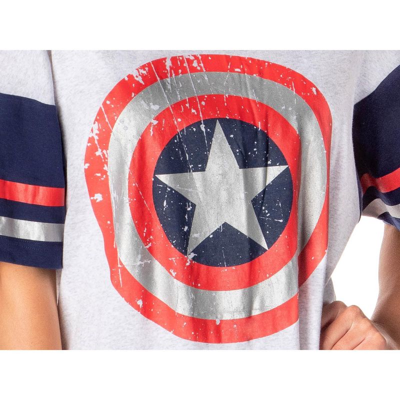Marvel Comics Womens' Captain America Symbol Nightgown Pajama Shirt Dress Grey, 3 of 6