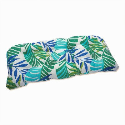 Pillow Perfect -19" x 44" Indoor Outdoor Wicker Loveseat Cushion Islamorada  Blue/Green