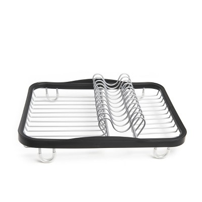 Black and Silver Metal Dish Rack with Utensil Cup