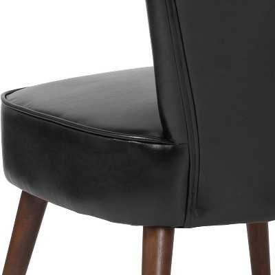 Black Leather Armless Reception Chair with Wood Legs