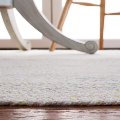 Ivory and Yellow Round Braided Reversible Wool Area Rug