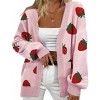 Coolmee Women's Casual Cardigan Sweater Strawberry Floral Print Long Sleeve Open Front Knit Tops with Pockets - 2 of 3