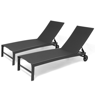 Pellebant Outdoor Wheel Adjustable Chaise 5 Reclinig Position Aluminum Sun Lounger
