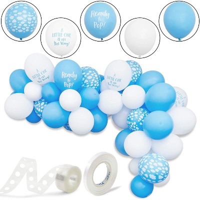 Blue Panda 50-Pack Cloud Party Latex Balloons for Boy Baby Shower, Gender Reveal Party Supplies and Decorations, 12" Blue and White, Ribbon Included