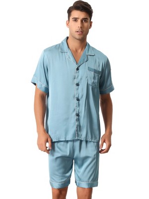 Cheibear Men Satin Button Down Pajama Sets Short Sleeve Shirt And ...