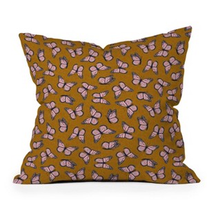 Little Arrow Design Co. Monarch Butterflies Outdoor Throw Pillow Pink/Brown - Deny Designs - 1 of 3