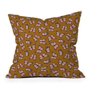Little Arrow Design Co. Monarch Butterflies Outdoor Throw Pillow Pink/Brown - Deny Designs