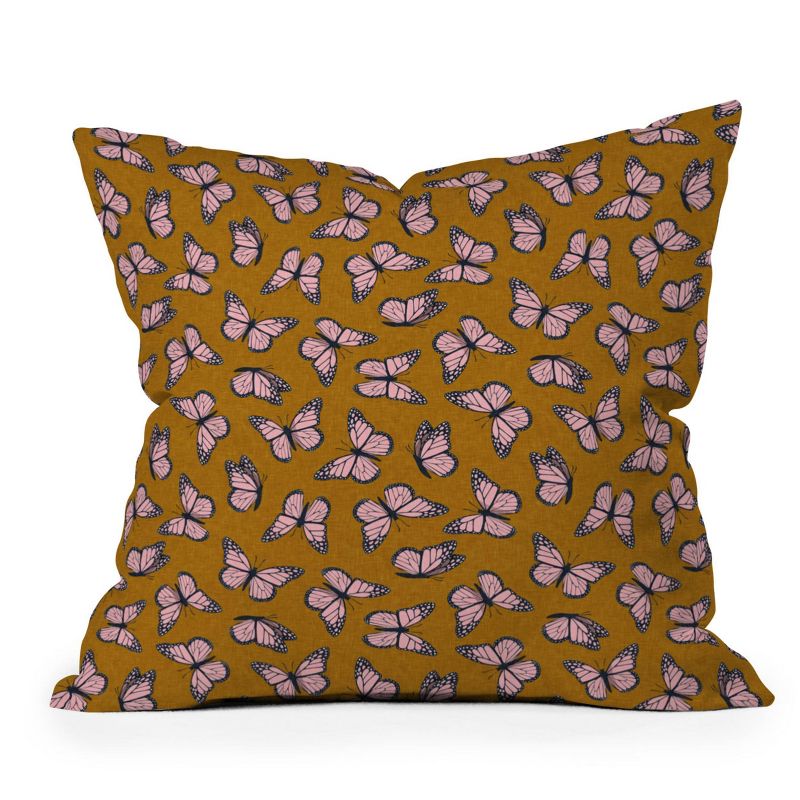 Little Arrow Design Co. Monarch Butterflies Outdoor Throw Pillow Pink/Brown - Deny Designs, 1 of 5
