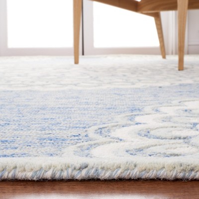 Ivory and Blue Hand-Tufted Wool Runner Rug