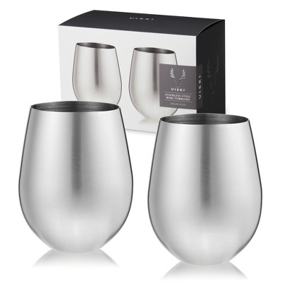 Deluxe Translucent Smoked Gray Stemless Wine Glasses with Brass-tone Rim, Party Set of 4