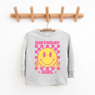 The Juniper Shop Birthday Girl Checkered Toddler Long Sleeve Tee