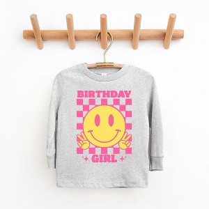 The Juniper Shop Birthday Girl Checkered Toddler Long Sleeve Tee - 1 of 3