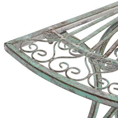 Antique Green Iron Half-Moon Patio Accent Table