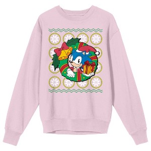 Sonic The Hedgehog Sonic Christmas Wreath Crew Neck Long Sleeve Cradle Pink Adult Sweatshirt - 1 of 2