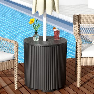 Sevobal Umbrella Bases, Heavy Duty Market Stand with Table and Storage, Wind-Resistant, All Weather Design for Patio Deck, Black, 14.8"*14.8"*16.7 - 1 of 4