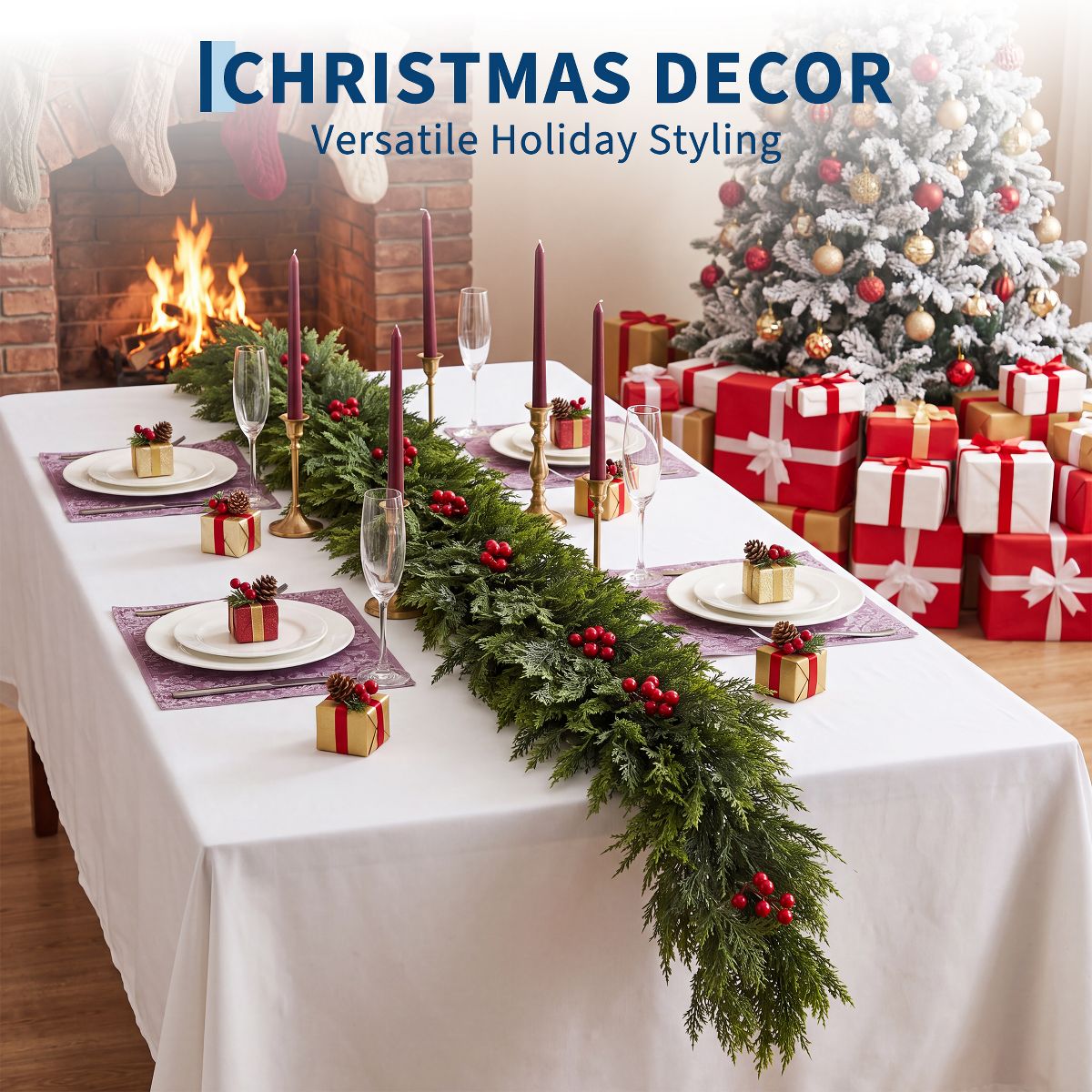 Garvee 6 FT Christmas Garland with Red Berries, Artificial PVC Berry Vine for Mantel, Fireplace, Stair Railing, Indoor Holiday Decor - thumbnail 5