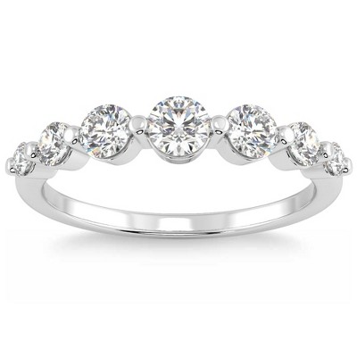 Pompeii3 1 1/2Ct Diamond Single Prong Graduated Wedding Ring 14k Gold Band Lab Created
