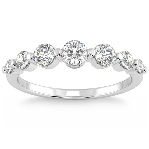 Pompeii3 1 1/2Ct Diamond Single Prong Graduated Wedding Ring 14k Gold Band Lab Created - 1 of 4