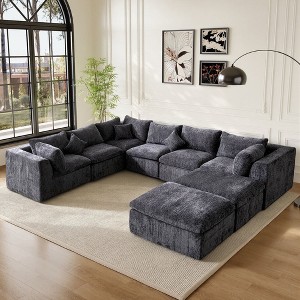 4-8 Seater Modular Cloud Sectional Sofa, U-Shape Chenille Couch, Deep Memory Foam Couch, No Assembly Required - 1 of 4