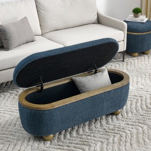 CAVINAS Modern Pull-Open Top Oval Ottoman Bench with Storage,Teddy Storage Ottoman for Living Room,Bedroom - 1 of 4