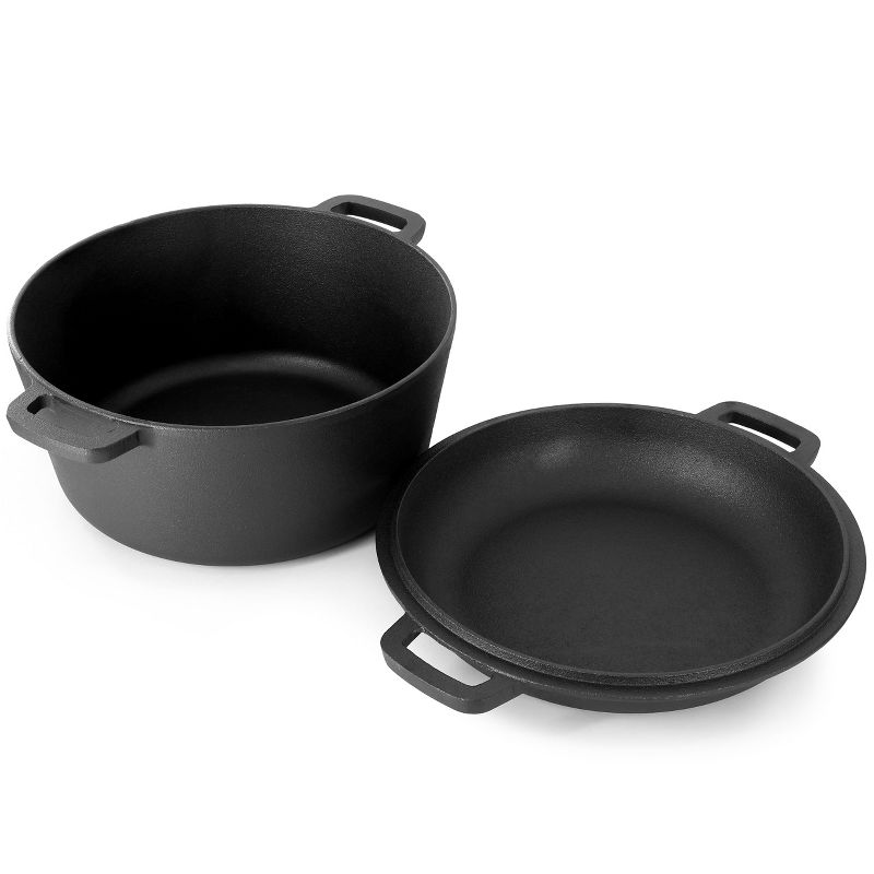 MegaChef 5 Quart Pre-Seasoned 2-in-1 Cast Iron Dutch Oven and Skillet, 2 of 7