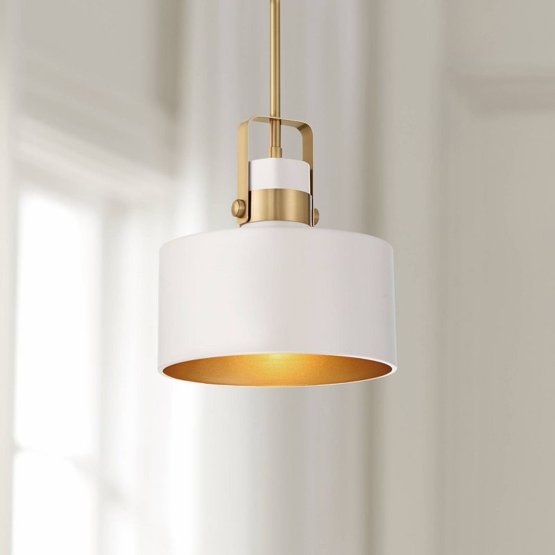 Soft Gold Mini Pendant Lighting 10" Wide Modern Matte White Drum Shade Fixture for Dining Room Home Foyer Kitchen Entryway Bedroom, 2 of 10