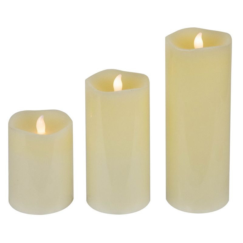 Northlight Set of 3 Solid Cream LED Flickering Flameless Wax Pillar Candles 8", 4 of 7