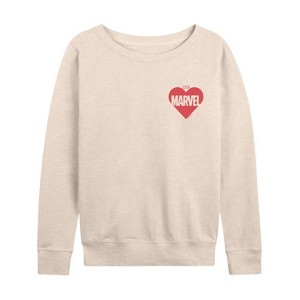 Women's - Marvel - Heart Valentine Lightweight French Terry Wide Neck Long Sleeve Shirt - 1 of 4