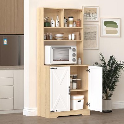 LunaLulinlk Pantry Cabinet with 2 Doors, 3-Tier Modern Kitchen Cabinet with Shelves, Freestanding Larder Cupboard