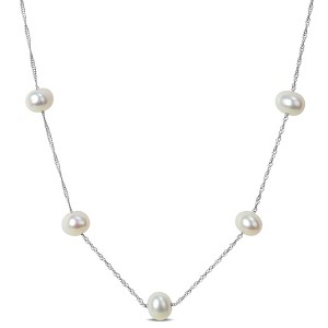 EVERLY JEWELRY | 10K White Gold 5.5-6mm Freshwater Cultured Pearl "Tin-Cup"-Style Necklace with Chain, 17-inch - 1 of 4